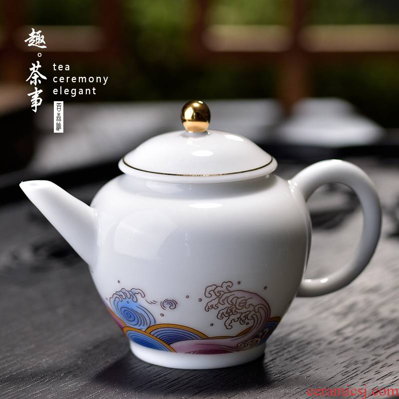 Jingdezhen teapot gold colored enamel porcelain tea set white jade porcelain teapot Chinese style household paint single pot of kung fu