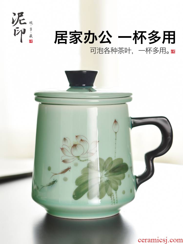 Mark cup with cover of pottery and porcelain filtering large - capacity glass office man home female lotus pattern glass cups