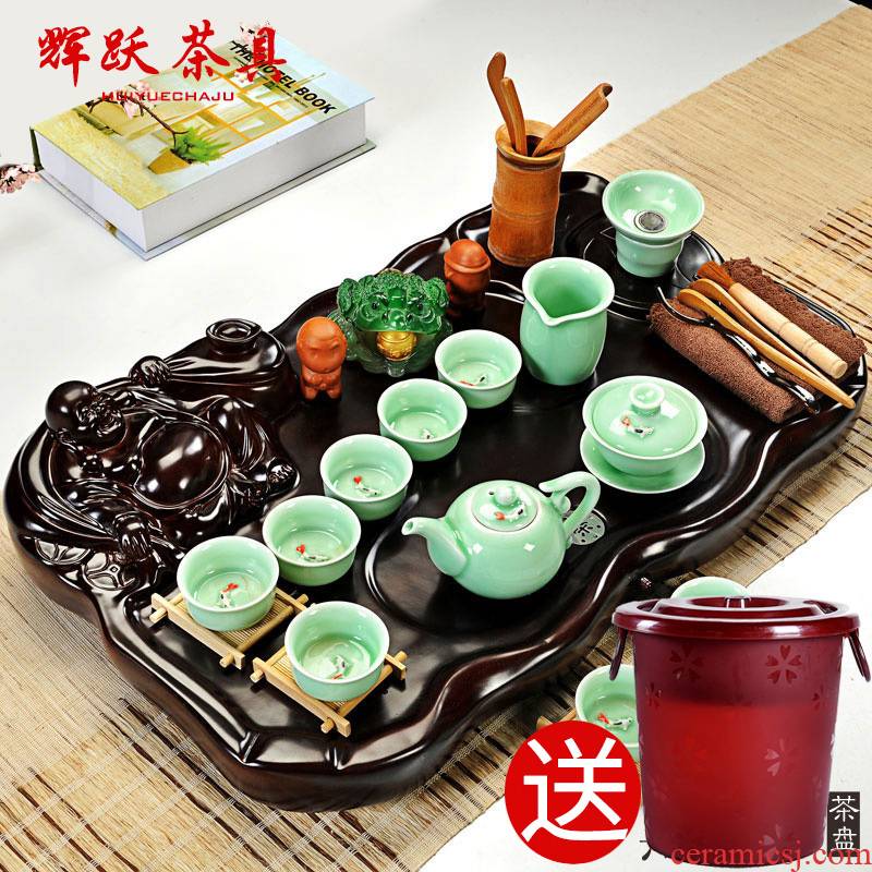 Hui make kung fu tea set suits for your up household ceramics ice crack of a complete set of ceramic tea pot - technology wood tea tray of tea table