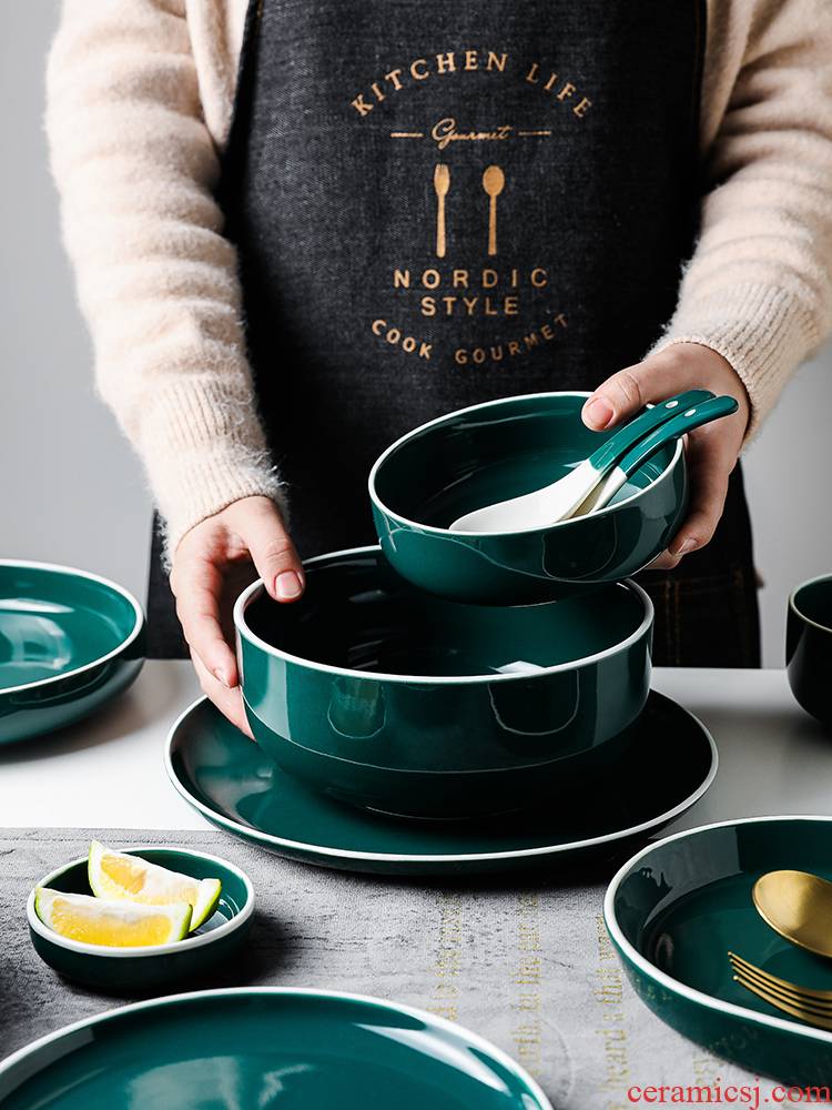 Boss on restoring ancient ways, as blackish green tableware European - style key-2 luxury home small ceramic bowl bowl dish flat plate of western food