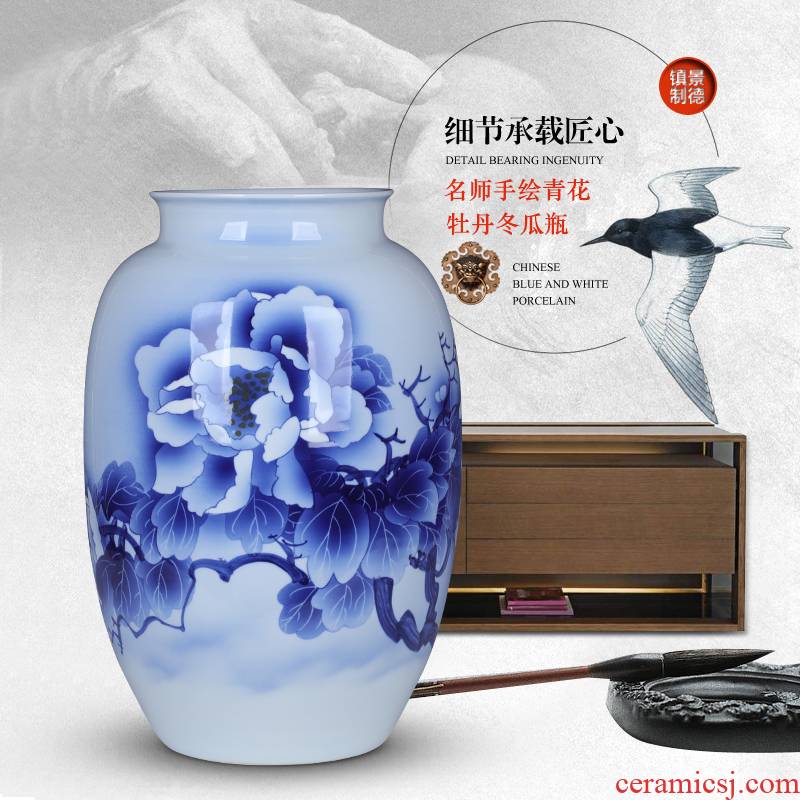 Wide expressions using of jingdezhen blue and white porcelain vase ceramic furnishing articles classical Chinese wind office decoration porcelain large living room