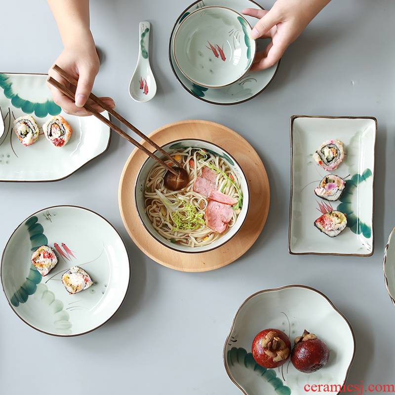 Early summer fish xiao under glaze made pottery bowls plates creative dishes suit combination tableware series of Japanese household porcelain