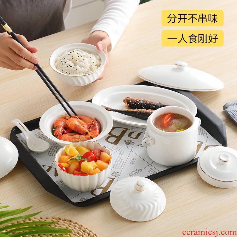 Ceramic confined center club cutlery set bowl of maternal home a stew soup bowl with cover health confined tableware