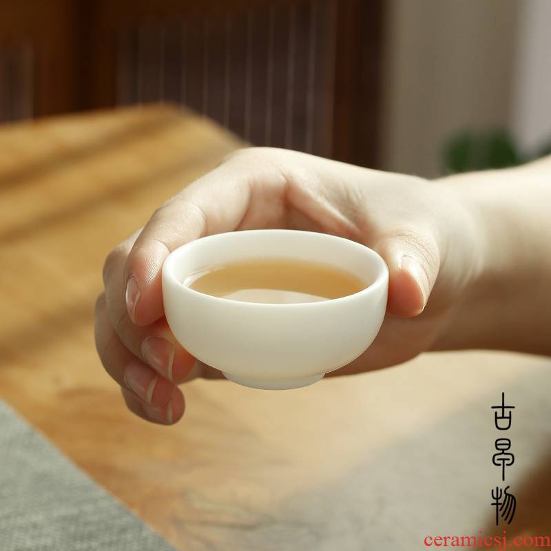 Dehua suet jade biscuit firing manual high white porcelain sample tea cup white ceramic kung fu master wen xiang single cup small bowl