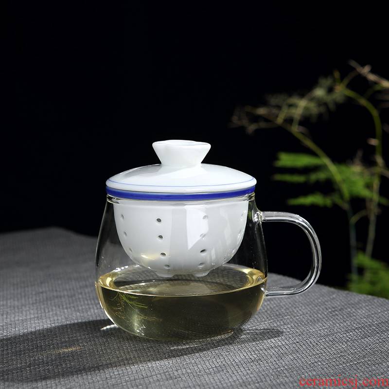 DH filtering household heat resistant ceramic cups transparent glass with cover tea cup flower tea cup set