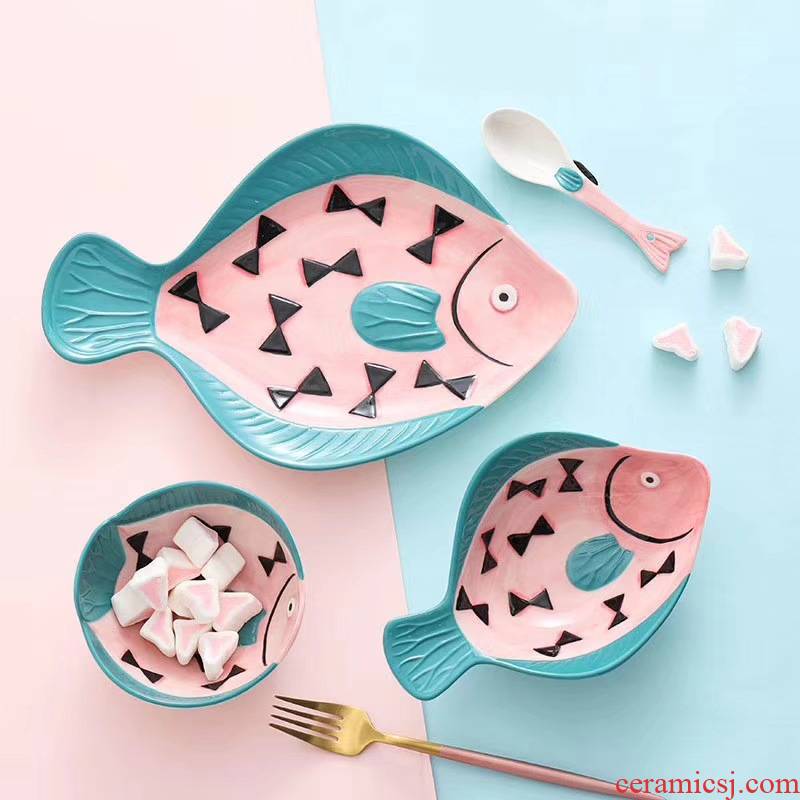 Love graces Marine series of interesting fish hand - drawn cartoon household individuality ceramics tableware cent eat dishes