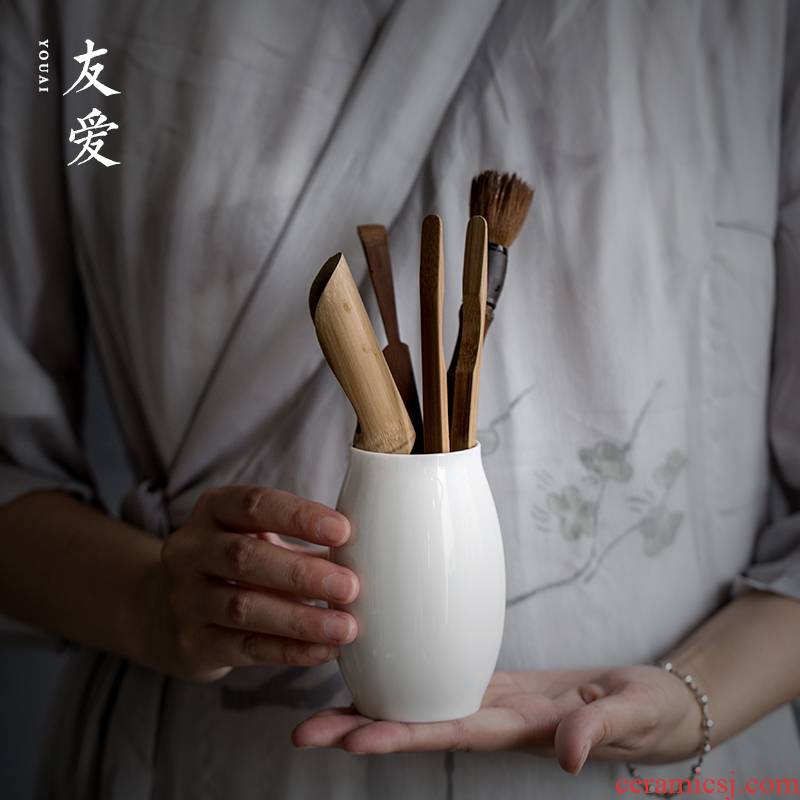 Love tea taking five gentlemen dehua white porcelain bamboo kung fu tea set vase ChaGa teaspoons tea accessories household