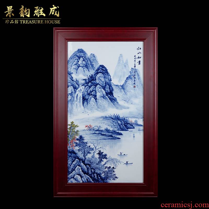 The New Chinese blue and white porcelain of jingdezhen ceramics jiangshan picturesque porcelain plate painting the living room sofa setting wall decoration