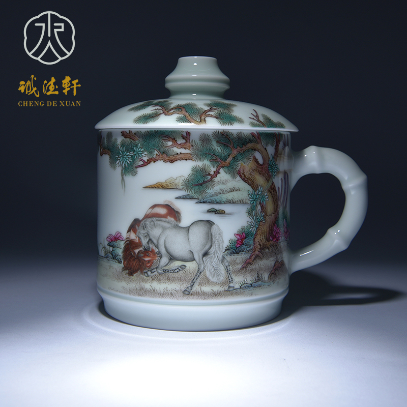 Cheng DE xuan jingdezhen pure hand - made with cover zodiac pastel home office cup 2 high - grade tea cups
