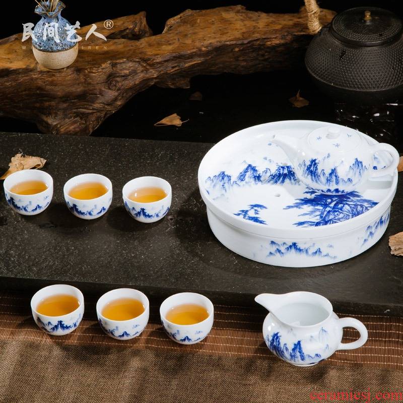 Blue and white porcelain of jingdezhen ceramics kung fu tea sets tea tray teapot teacup tea tray was six simple household tea