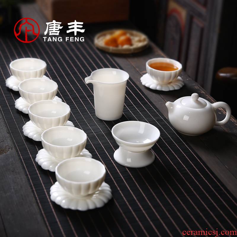 Tang Feng ceramic tea set suit white porcelain kung fu tea ware suet lorraine type cup teapot it a complete set of 190015