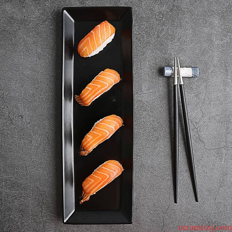 Japanese irregular rectangular sushi plate of creative move hotel restaurant tableware ceramic flat tray can be customized