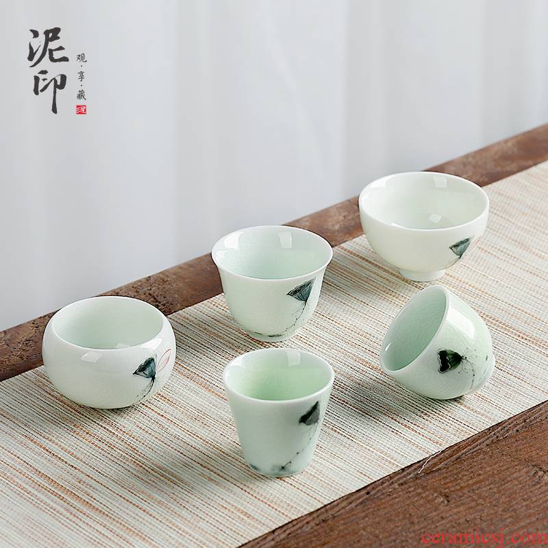 Kung fu mud seal single home office small lotus cup green glaze ceramic cups master cup single CPU personal cup