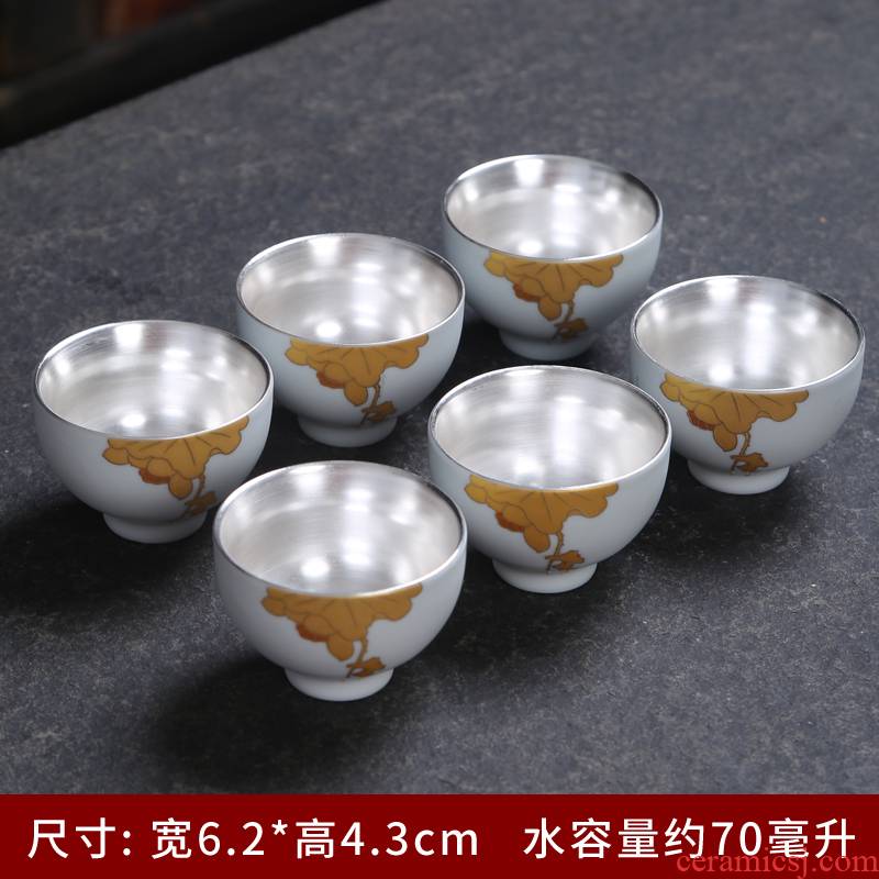 Tasted silver gilding kung fu tea set ceramic cups large cup six pack household contracted white porcelain celadon tea taking master CPU