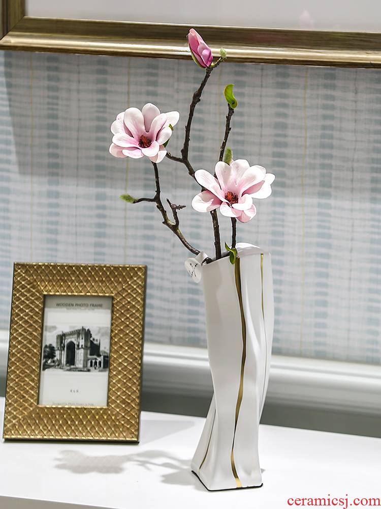I household contracted sitting room white ceramic vase mesa place creative desktop table decorations, vases, flower arrangement