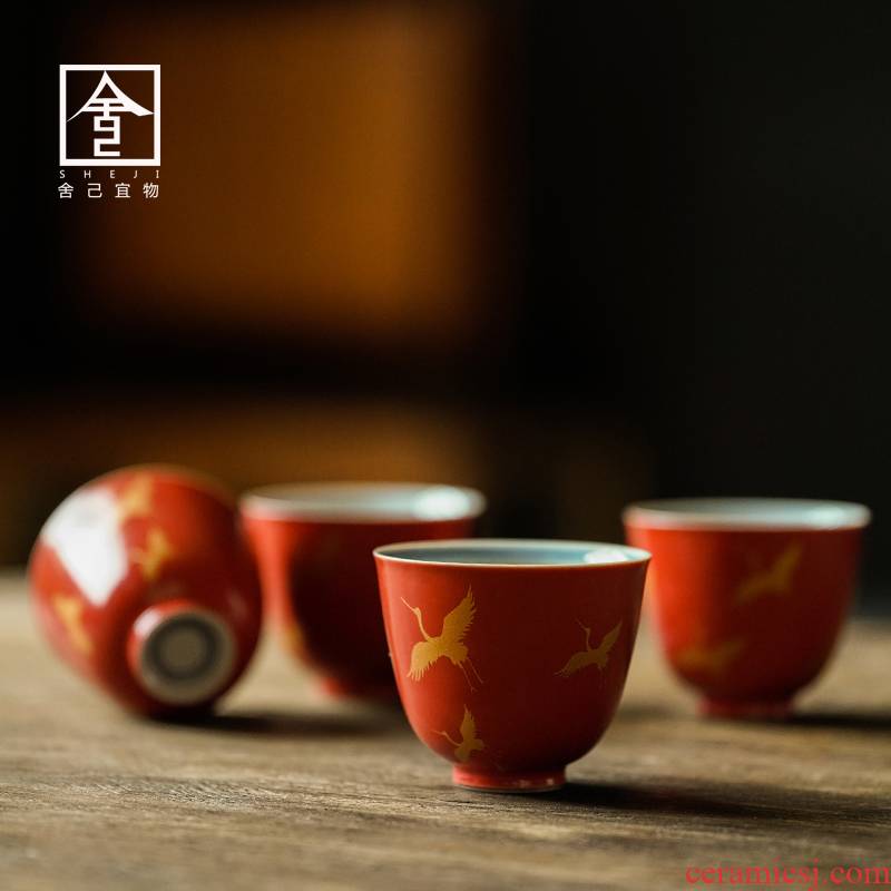 Small gold crane, retro jingdezhen coral red sample tea cup ceramic kung fu tea cups from the single master CPU