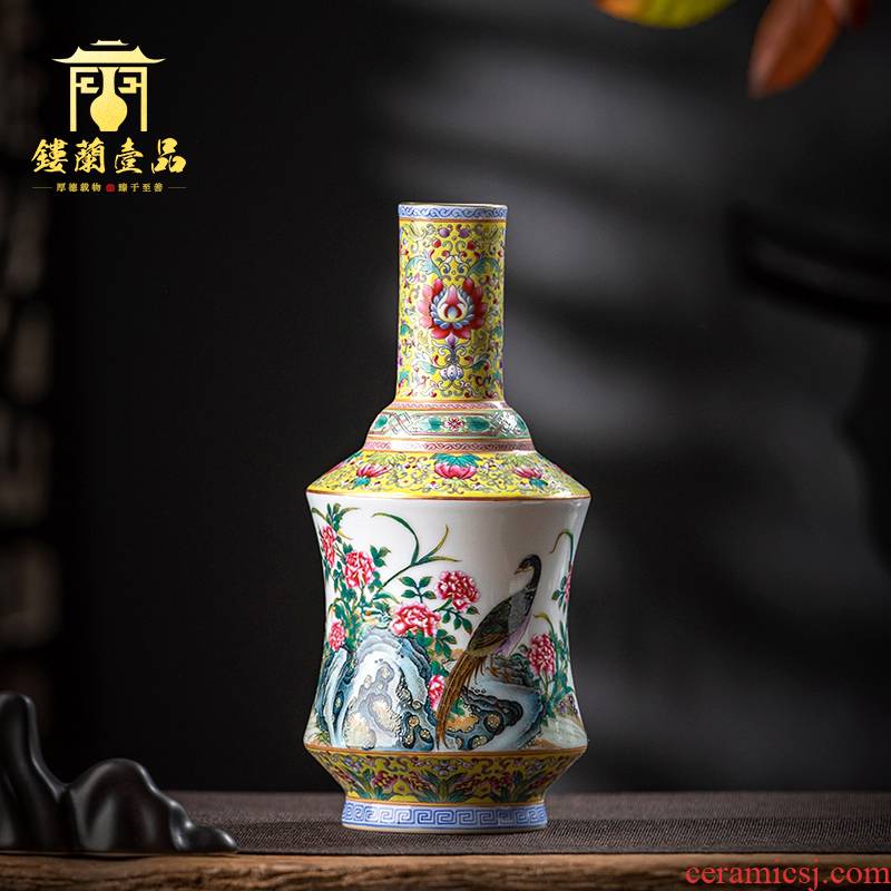 Jingdezhen ceramic all hand colored enamel peony golden pheasant floret bottle home tea tea pet collection flower vase