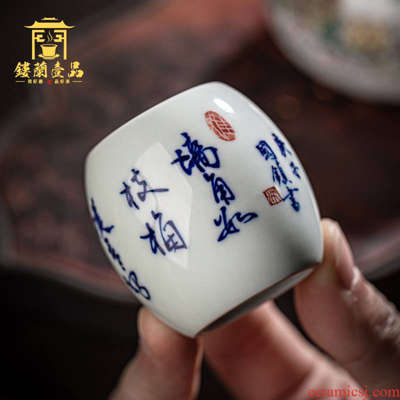 Jingdezhen ceramic checking cover buy blue and white name plum blossom put GaiWanCha cover whole hand collectables - autograph paperweight tea accessories