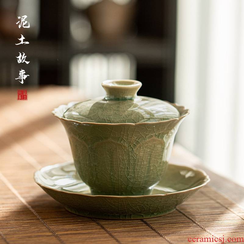 Jingdezhen, the up of ice to crack the manual only three tureen CPU use ceramic tea bowl set tea service