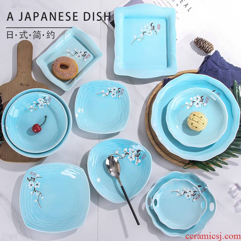Ceramic plate household irregular circular deep dish creative dishes microwave Japanese - style tableware move soup dish plate