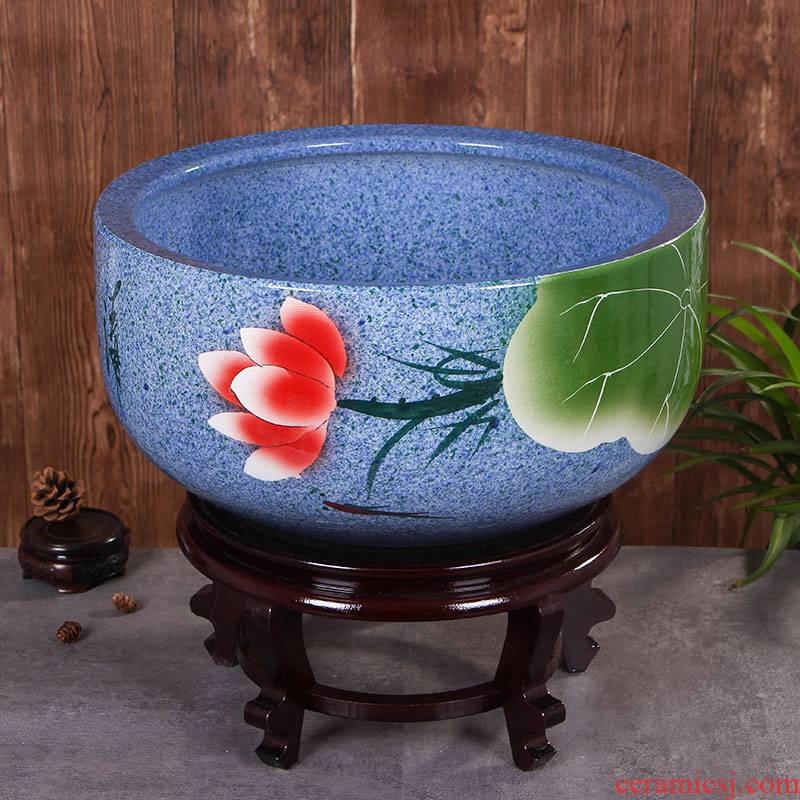 Jingdezhen ceramic aquarium large basin of blue and white sleep keep goldfish bowl lotus lotus tortoise GangPen furnishing articles in the living room
