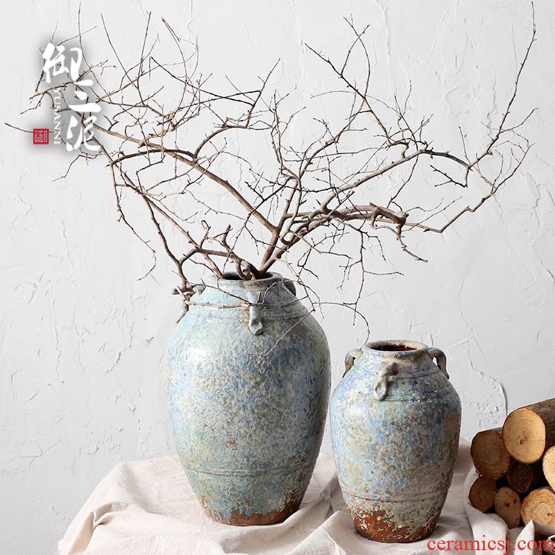 Jingdezhen zen Japanese home stay facility manual coarse pottery restoring ancient ways is the dried flower vase meaty plant flower pot