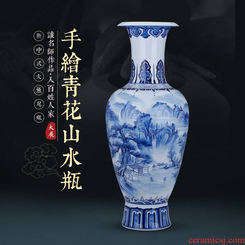 Hand - made scenery of large blue and white porcelain vase of jingdezhen ceramics study in dried flowers sitting room adornment furnishing articles
