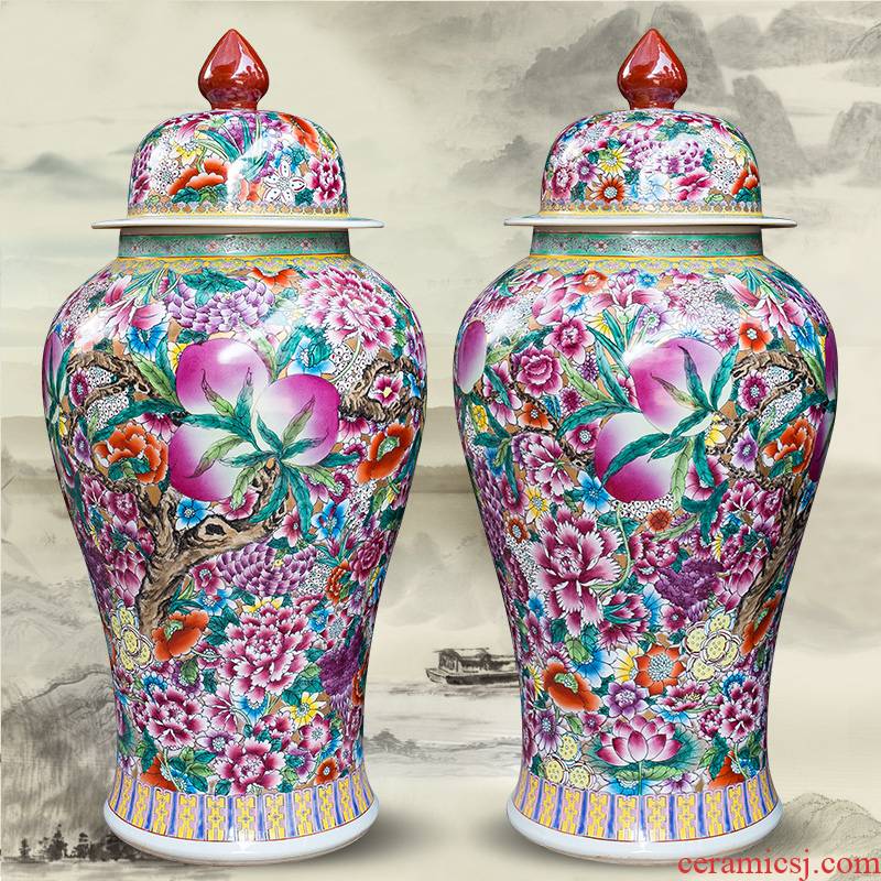 Jingdezhen pure hand - made ceramics from general famille rose flower pot big vase furnishing articles Chinese style living room floor decoration