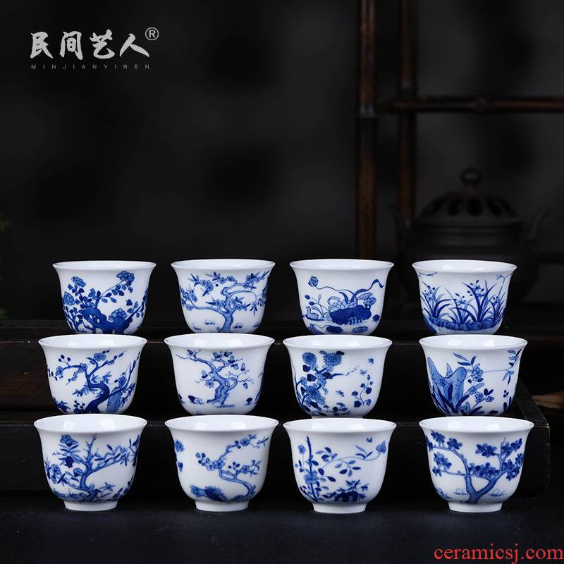 Ceramic twelve flora glass box set of hand - made of jingdezhen porcelain suit sample tea cup kung fu tea cups