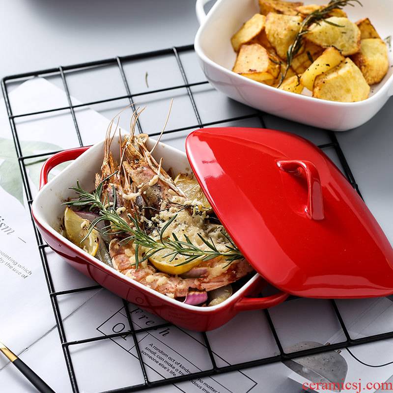 Japanese rectangle ceramic baking dribbling cover household ears cheese baked FanPan bowl bowl of baking oven, microwave oven