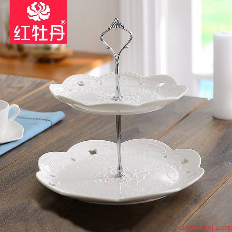 Tangshan ceramic creative two the layers of double dim sum of European contracted sitting room compote cake dish all the candy dishes