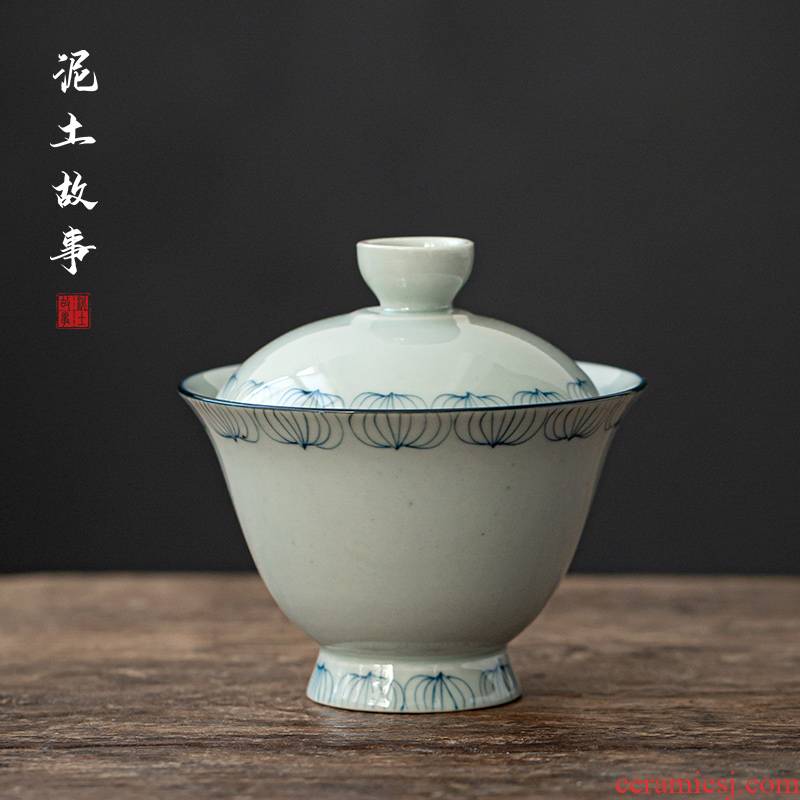 Hand - made tureen large cups manual archaize three only a single bowl of kung fu tea set of jingdezhen tea bowl