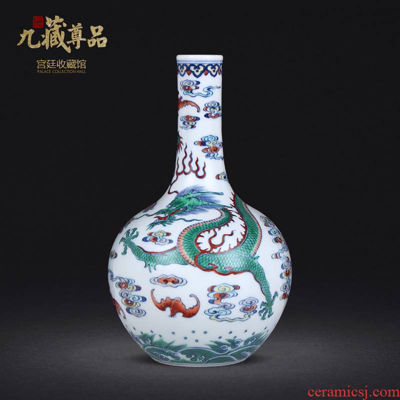 Blue and white dragon grain fights bile flower vase xiangyun bat flower arranging furnishing articles archaize porcelain jingdezhen pure manual