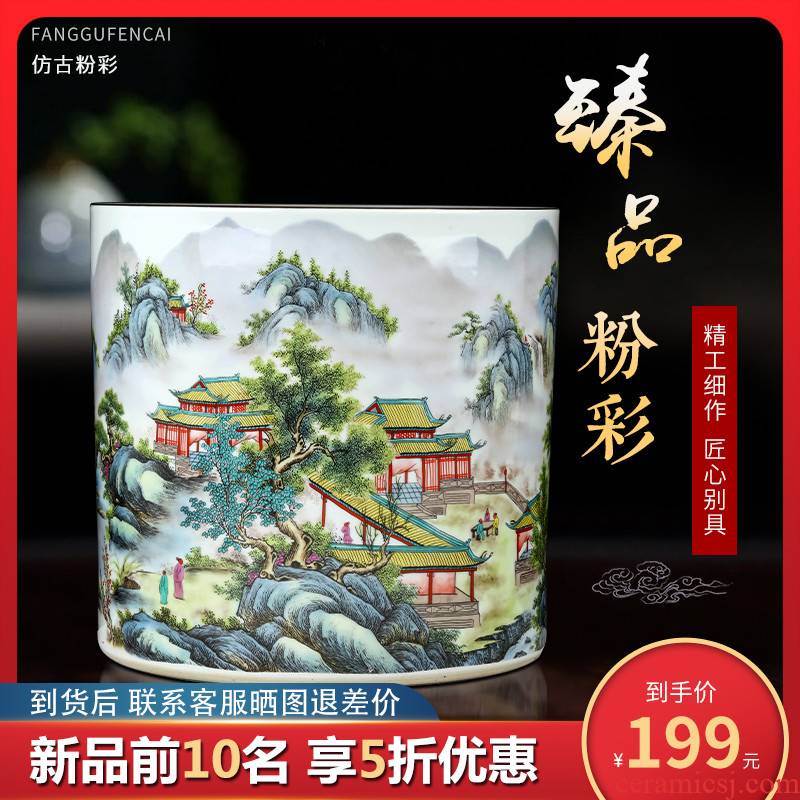 Jingdezhen ceramics antique vase pastel furnishing articles of Chinese style adornment home office desktop painting and calligraphy quiver