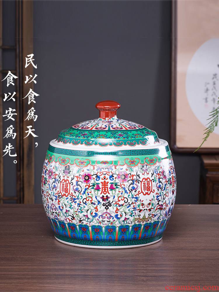Jingdezhen ceramics 20 jins household barrel ricer box meter box storage tank moistureproof insect - resistant with cover pickles colored enamel