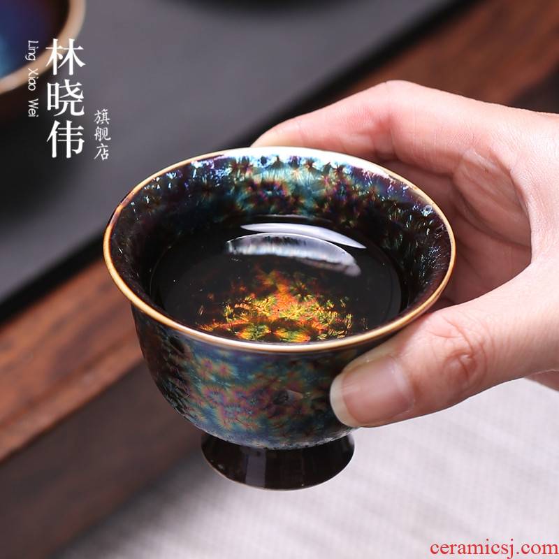 Variable oil droplets built colorful peacocks ceramic cups light bowl sample tea cup tea cup single CPU kung fu tea set, master