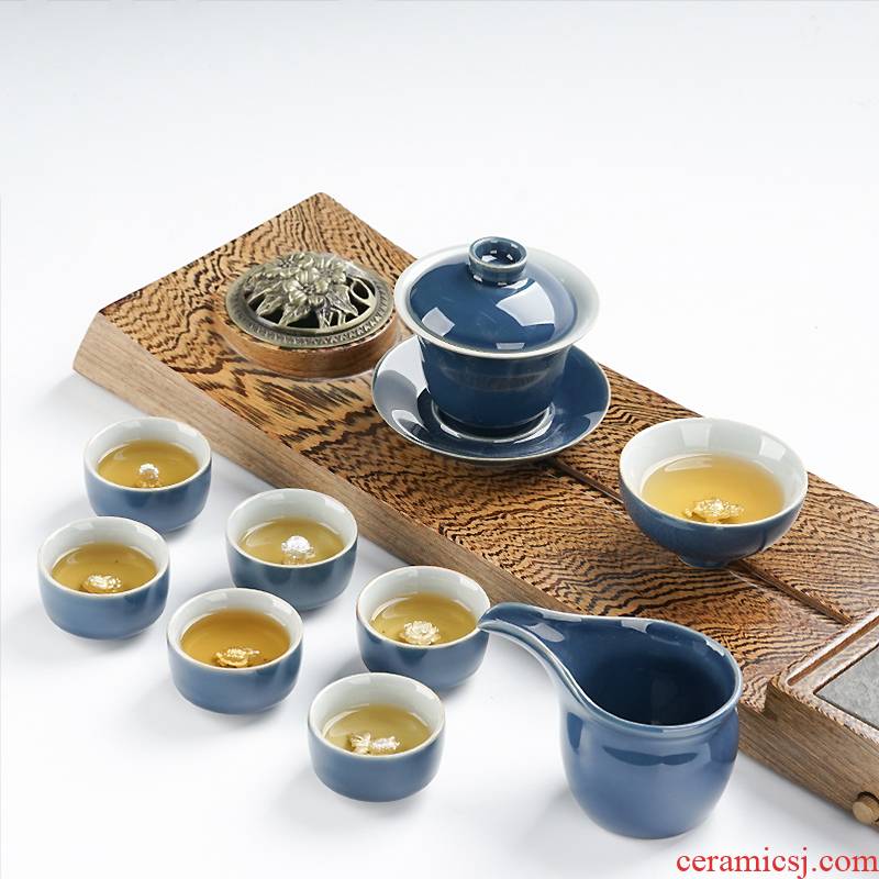 Variable tea suit household checking silver tea set ceramic cups of a complete set of vintage kung fu tea kettle