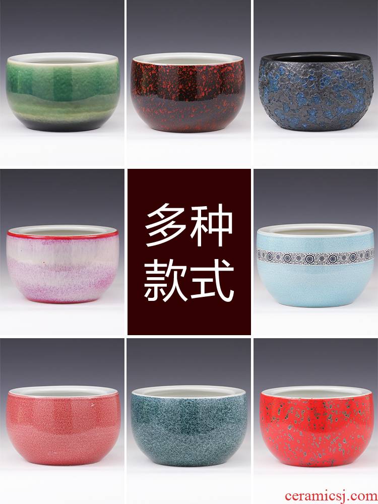Jingdezhen ceramics creative furnishing articles variable color glaze tank round basin of water lilies round cylinder Chinese style household act the role ofing is tasted