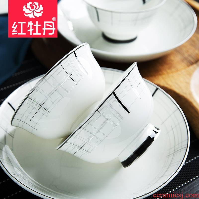 Nordic light key-2 luxury household tableware single ceramic bowl bowl of soup bowl rainbow such as bowl chopsticks dishes home large bowl of jingdezhen