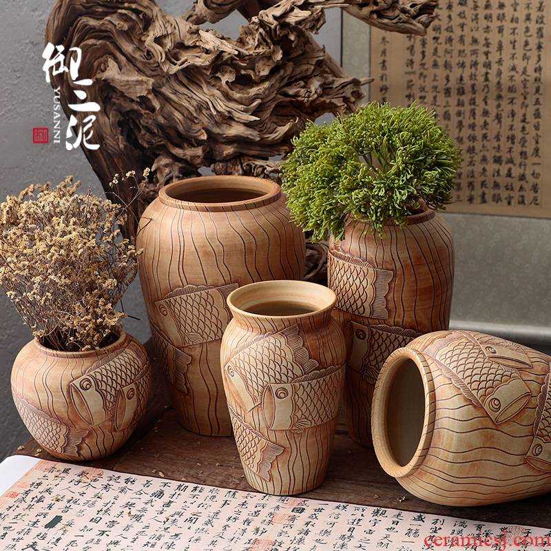 Manual its pottery rural meaty plant potted flower pot vase coarse pottery dried flowers flower arrangement furnishing articles ornaments