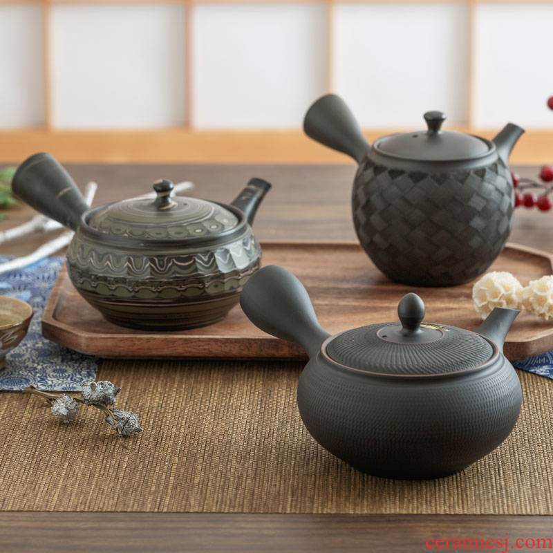 Black mud imported from Japan are it camouflage kung fu tea set the teapot flat - bottomed pot manually pull pot side pot teapot