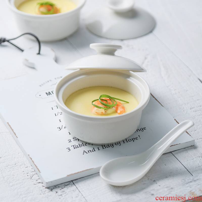 Nordic ceramic steamed chicken custard cup with cover household steamed egg cup abalone, sea cucumber pot tremella bird 's nest soup bowl cup cup