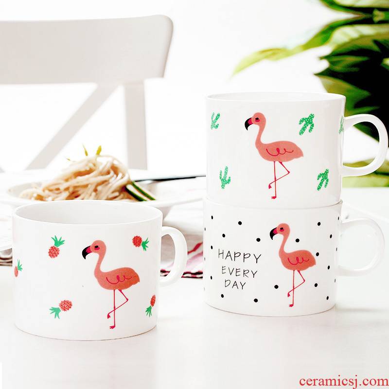 The flamingo creative household ipads China keller milk cup coffee cup, lovely ceramic cup