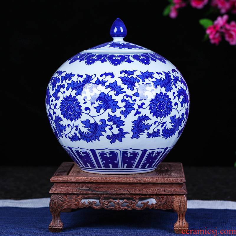 Blue and white porcelain ceramics 2 jins of puer tea caddy fixings large cylinder storage POTS furnishing articles storage pot Chinese green tea