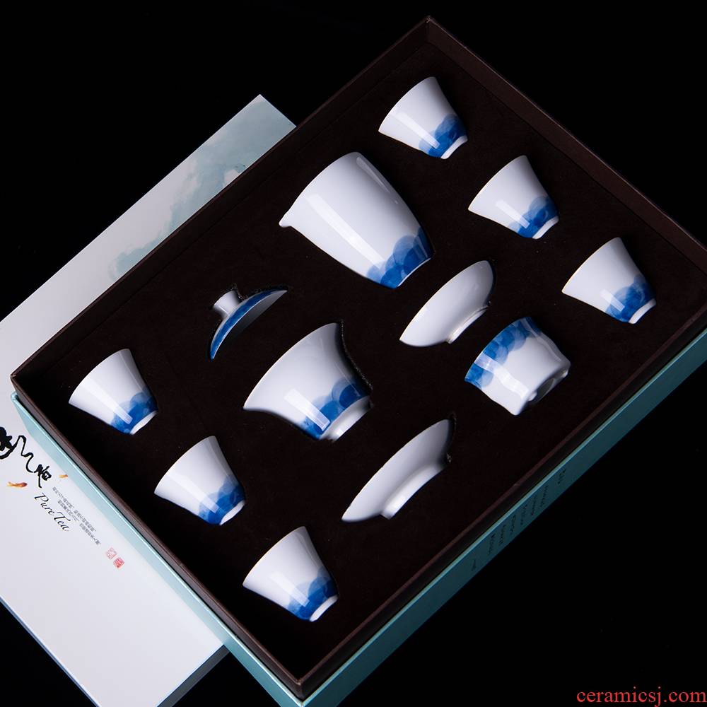 White porcelain porcelain of kung fu tea tureen tea set tea cups household contracted jingdezhen tea gift boxes