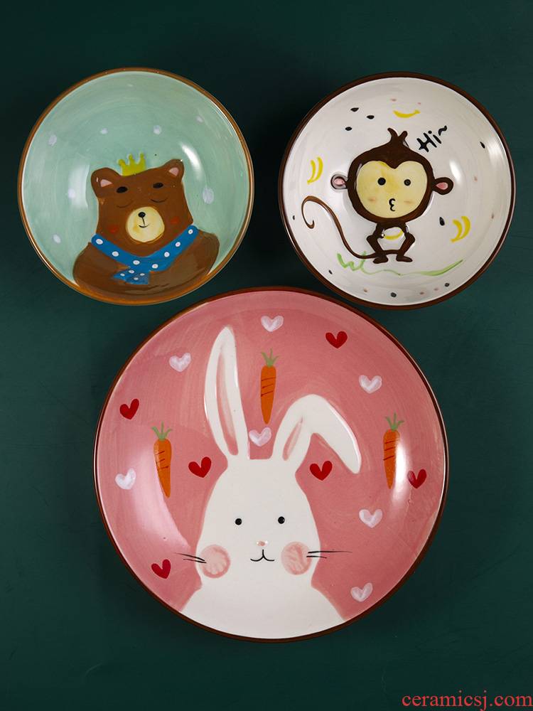 Lovely cartoon creative hand - made ceramic tableware household small salad bowl disc soup plate, rainbow such as bowl dish for breakfast