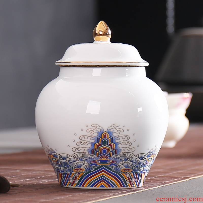 General famille rose tea caddy fixings ceramic enamel small household seal pot tea packaging tea pot