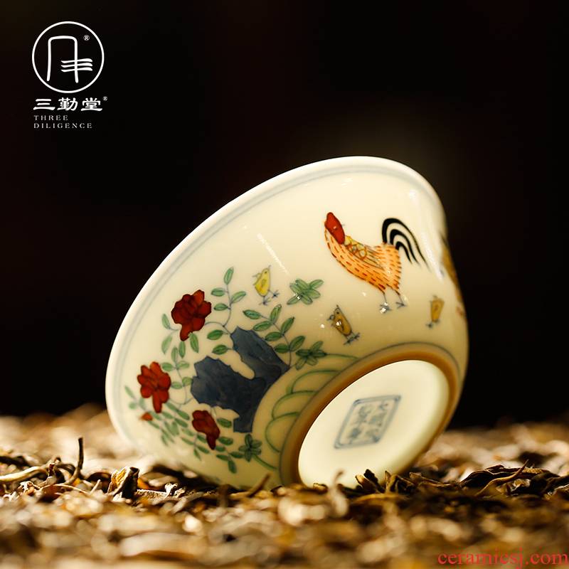Three frequently hall jingdezhen ceramic sample tea cup tea cups kung fu tea cups to restore ancient ways in color bucket cylinder cup chicken