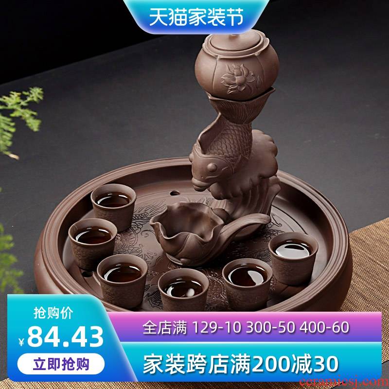 Is young, purple sand tea set automatically suit household ideas prevent hot lazy people make tea of a complete set of stone mill kung fu tea set