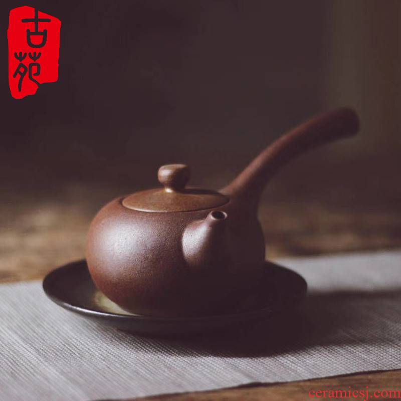 Ancient garden Japanese coarse pottery kung fu tea set archaize variable cross the side of the pot of imitation wood up ceramic POTS single pot of the teapot